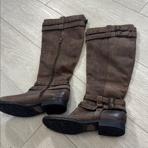 BORN "Gwynne" Brown Leather Knee High Harness Riding Boots Size 8 / 39